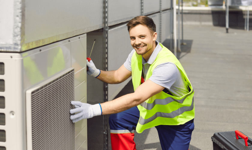 Professional AC repair Falls Church VA technician servicing outdoor unit