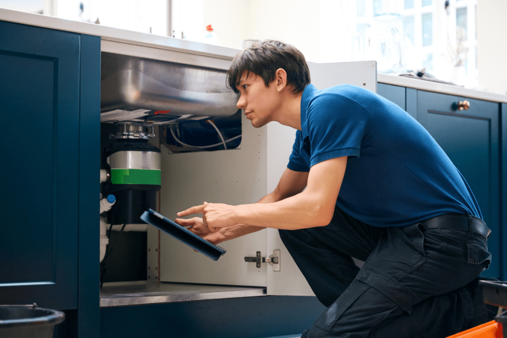 Appliance Repair Technician Diagnosing Garbage Disposal