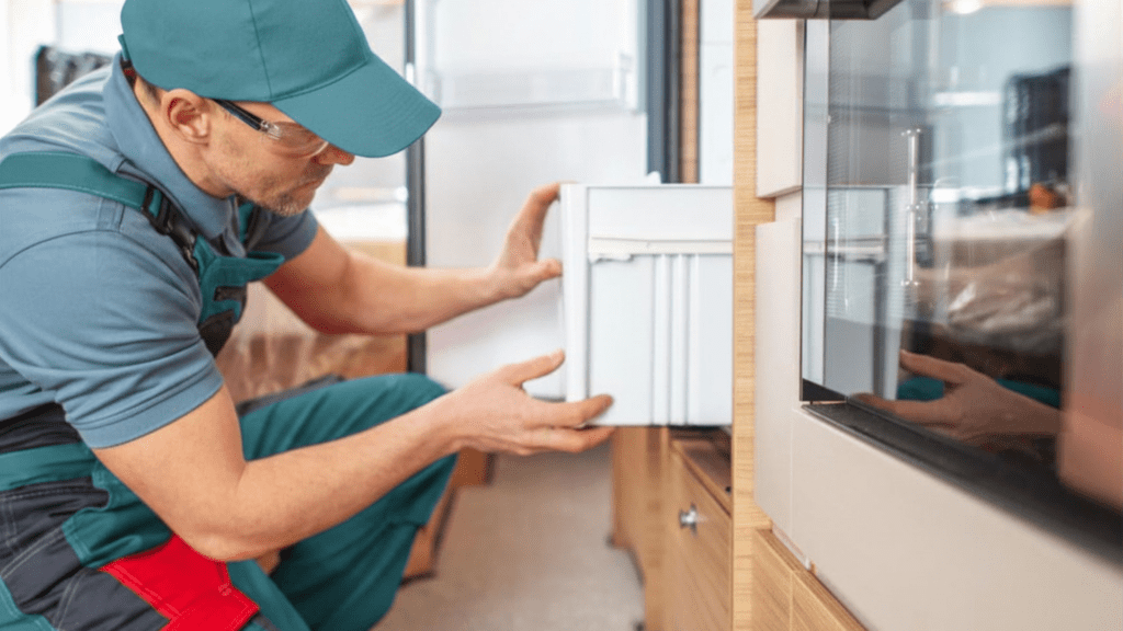 Technician repairing a motorhome refrigerator for appliance repair in Leisure World MD
