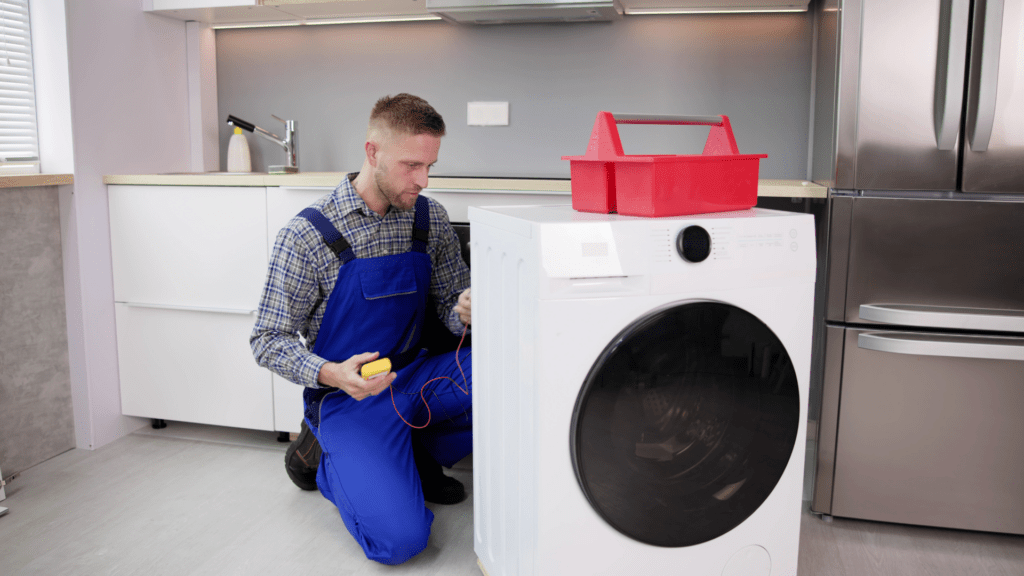 Technician diagnosing a washing machine problem for appliance repair in Mount Vernon VA