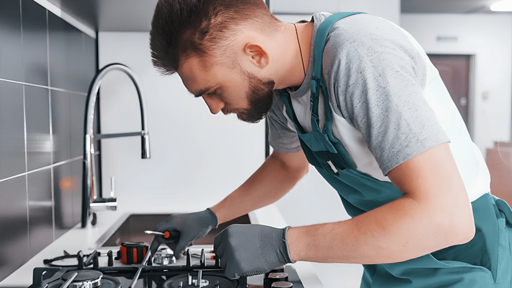 Technician repairing a cooktop for appliance repair in Hyattsville MD