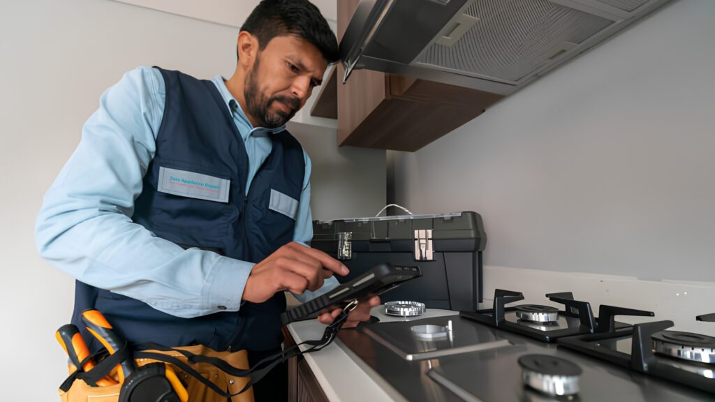 appliance repair in bartonsvillle md technician checking cooktop