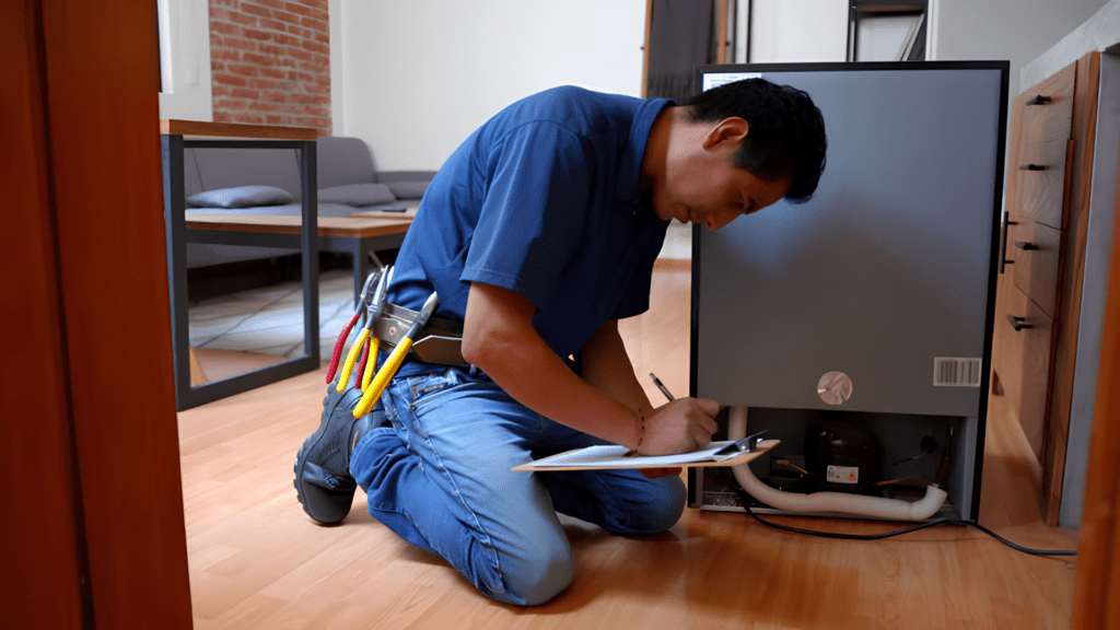 Technician diagnosing a dishwasher for appliance repair in Petworth DC