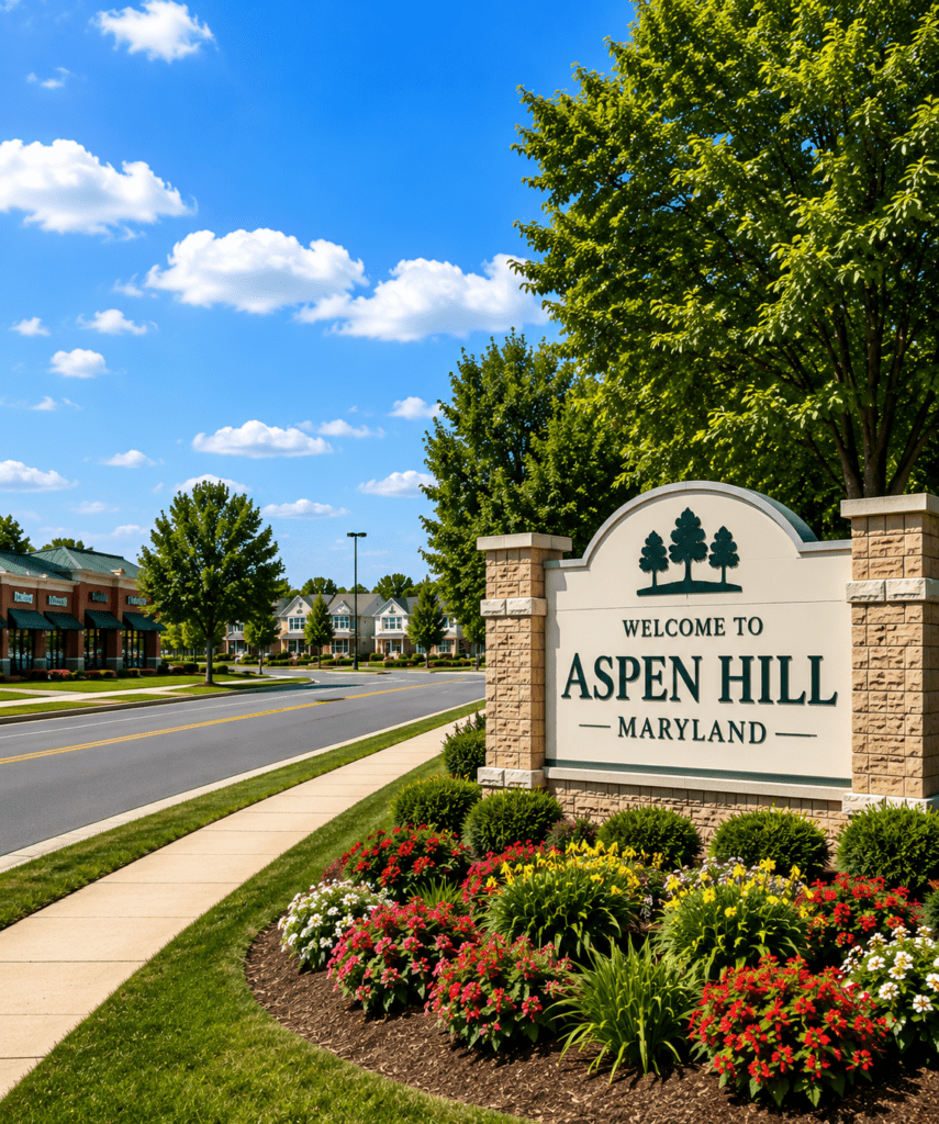 Welcome to Aspen Hill, Maryland monument sign representing appliance repair in Aspen Hill MD.