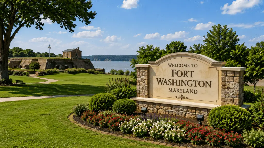 Welcome to Fort Washington, Maryland monument sign at Fort Washington Park for appliance repair in Fort Washington MD