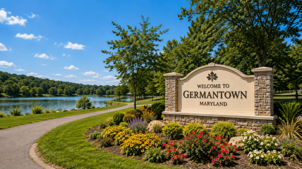 Welcome to Germantown, Maryland monument sign for appliance repair in Germantown MD