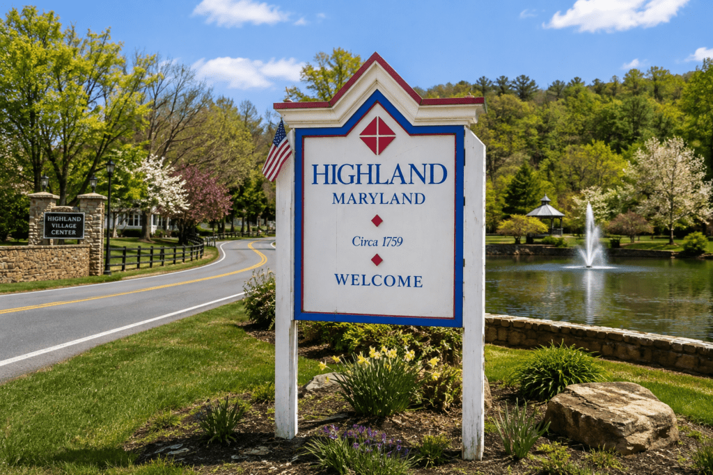 Welcome sign in Highland, MD near appliance repair in Highland MD
